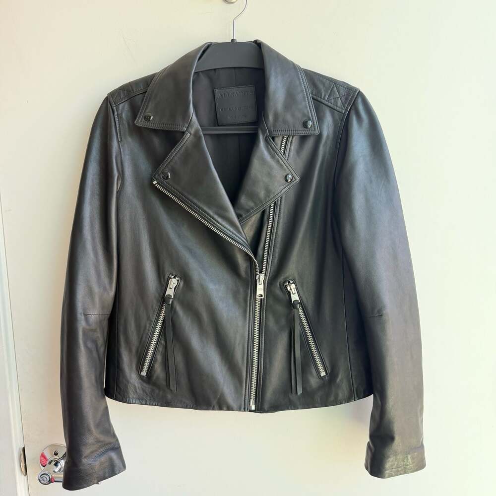AllSaints Dalby Black Lamb Leather Biker Jacket